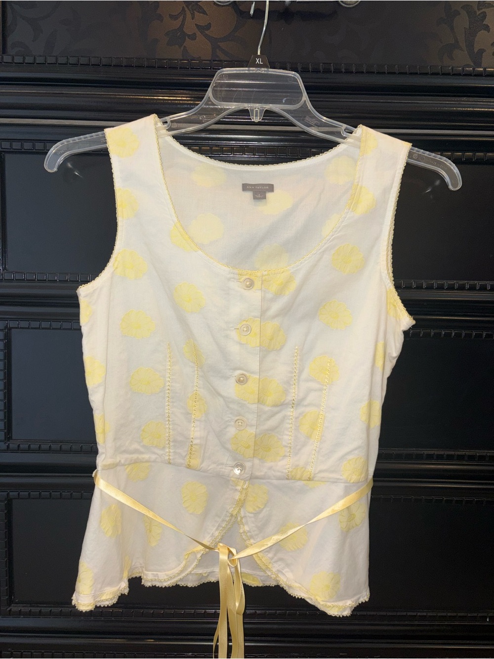 Ann Taylor White & Yellow Polka Dot Blouse